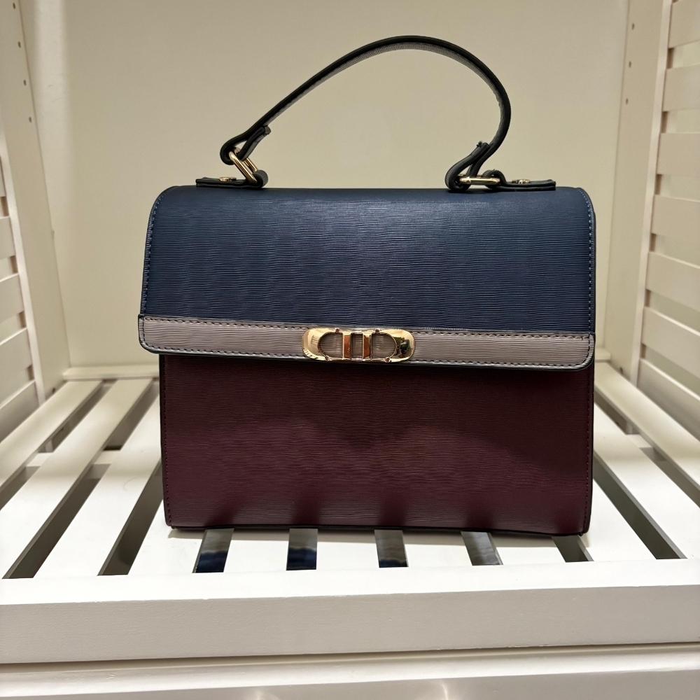 Dune London Navy & Plum Colorblock Crossbody Bag | Structured Purse